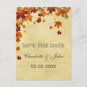 Fall Leaves Rustic Wedding Announcement Postcard
