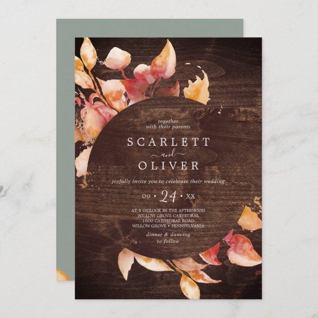 Fall Leaves | Rustic with Details on Back Wedding Invitation (Front/Back)