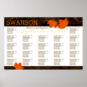 Fall Leaves Rustic Wood Wedding Seating Chart