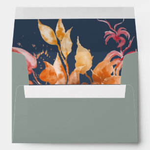 Fall Leaves   Sage Green & Navy Blue Invitation Envelope