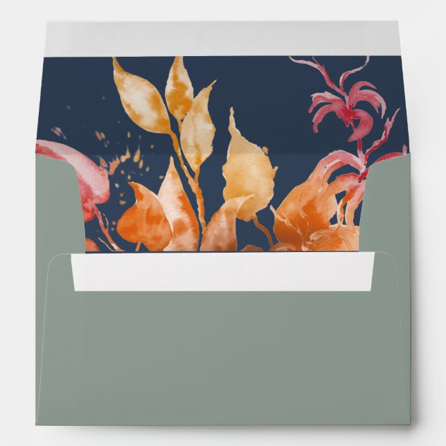 Fall Leaves | Sage Green & Navy Blue Invitation Envelope (Back (Bottom))