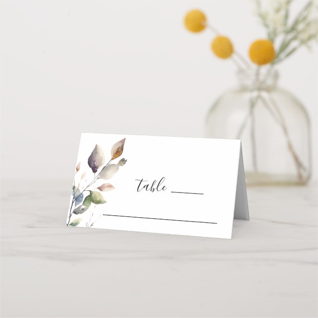 Fall Leaves Simple Botanical Watercolor Wedding  Place Card (Front)