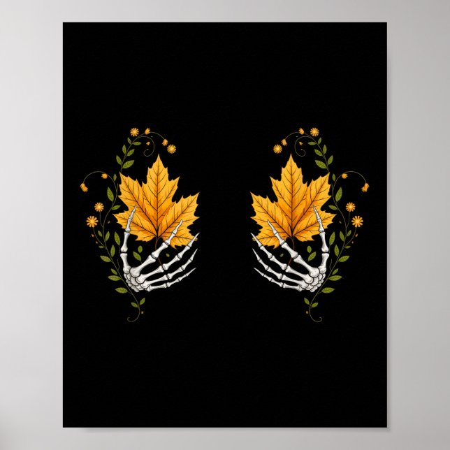 Fall Leaves Skeleton Hands Bra Halloween Party Shi Poster (Front)