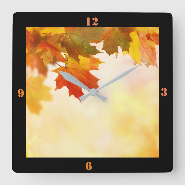 Fall-Leaves Square Wall Clock (Front)