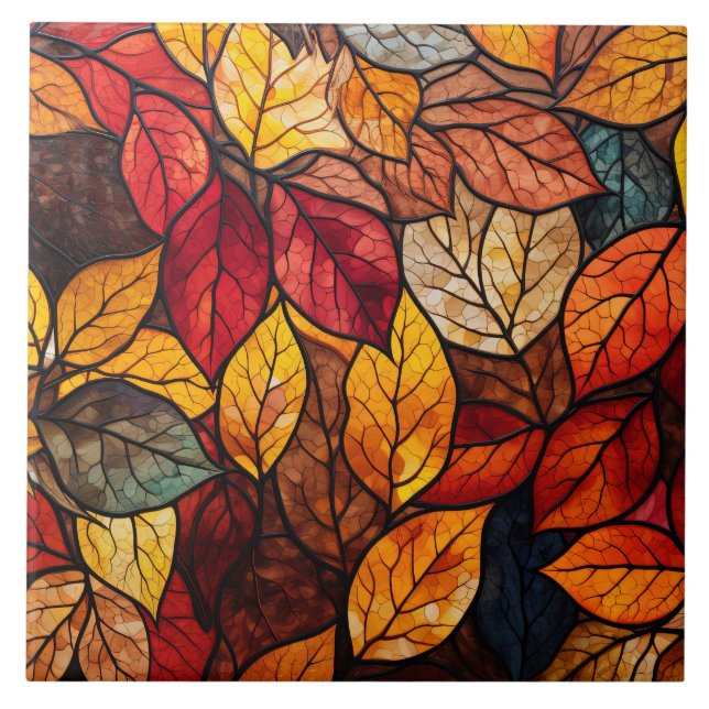 Fall leaves Stained Glass  Tile (Front)