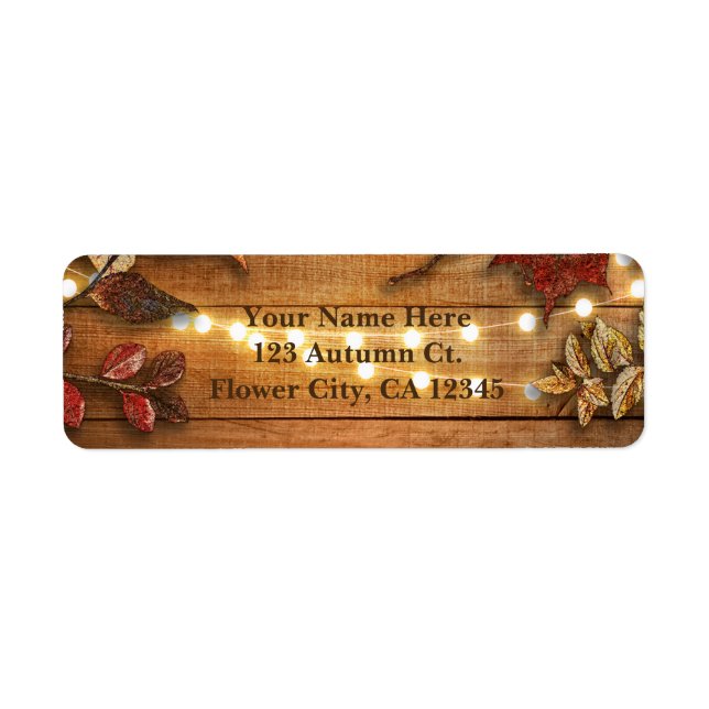 Fall Leaves & String Lights on Rustic Wood (Front)