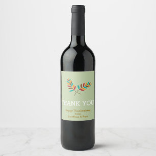Fall Leaves Thank You Personalised Thanksgiving Wine Label
