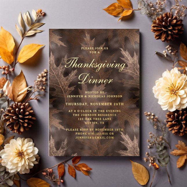Fall Leaves Thanksgiving Dinner Party Gold (Fall Leaves Thanksgiving Dinner Party Gold Foil Invitation)