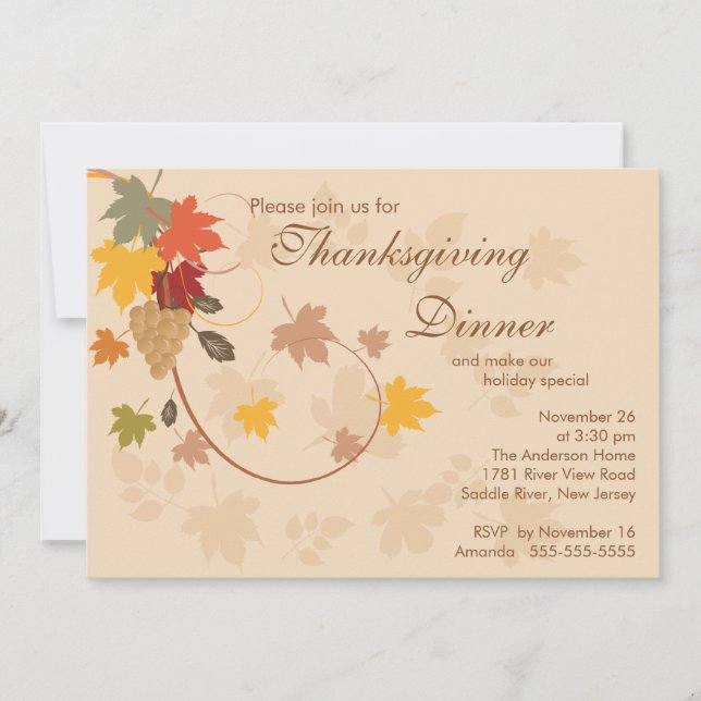 Fall Leaves Thanksgiving Dinner Party Invitation (Front)