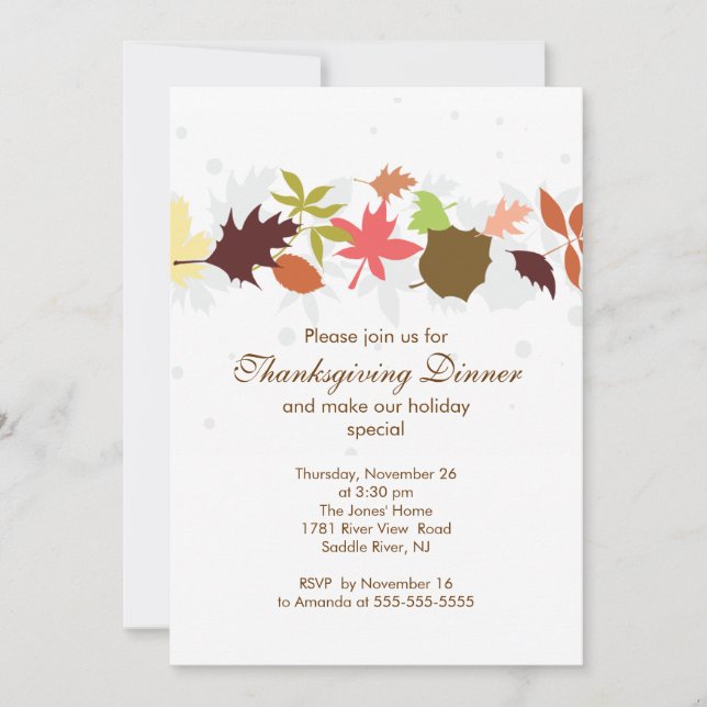Fall Leaves Thanksgiving Dinner Party Invitation (Front)