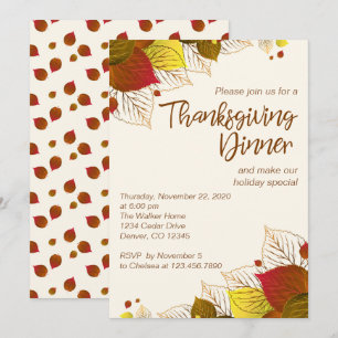 Fall Leaves Thanksgiving Dinner Party Invitations