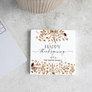 Fall Leaves Thanksgiving Dinner Square Paper Coaster