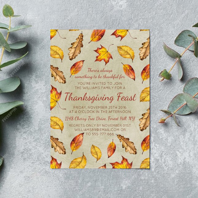 Fall Leaves Thanksgiving Feast Invitation (Creator Uploaded)