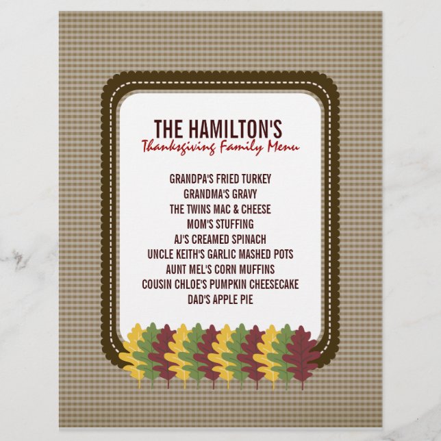 Fall Leaves Thanksgiving Menu Template (Front)