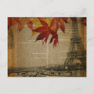 fall leaves Vintage Autumn Paris Eiffel tower Postcard