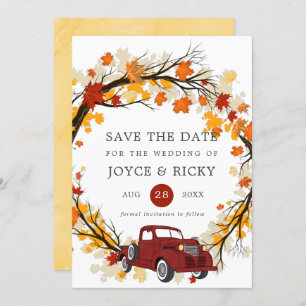 Fall Leaves Vintage Truck Save The Date Wedding I Invitation