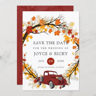 Fall Leaves Vintage Truck Save The Date Wedding Invitation