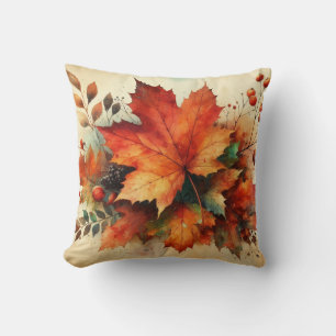 Fall leaves vintage watercolor autumn colours cushion