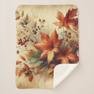 Fall leaves vintage watercolor autumn colours sherpa blanket
