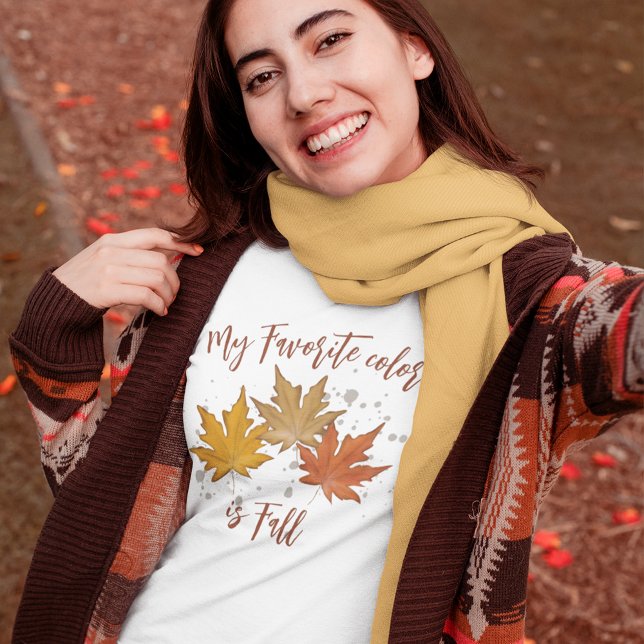 Fall Leaves Watercolor Simple T-Shirt ("My favorite color is Fall" T-shirt with watercolor fall foliage and calligraphy script. )