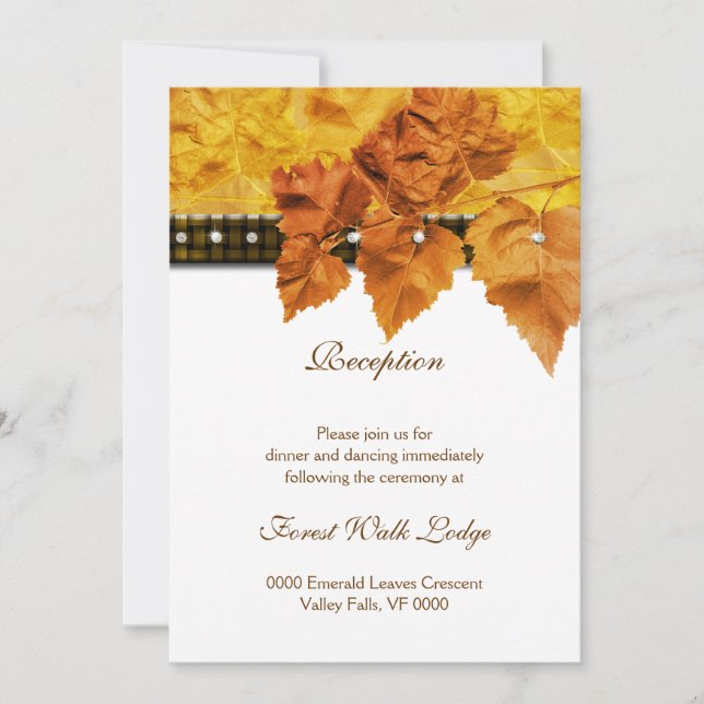 Fall leaves weave diamond RECEPTION Invitation (Front)