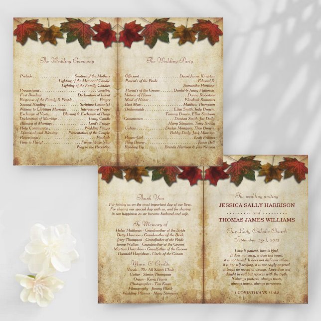 Fall Leaves Wedding Bi-Fold Program Template (Creator Uploaded)