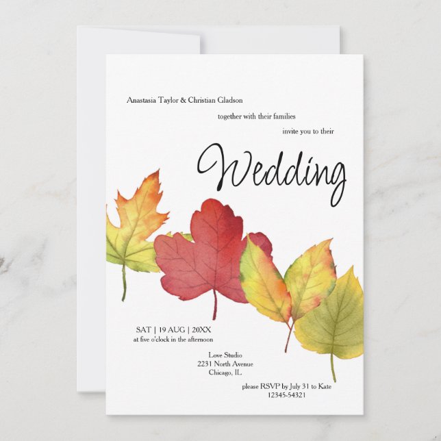 Fall Leaves Wedding Invitation (Front)