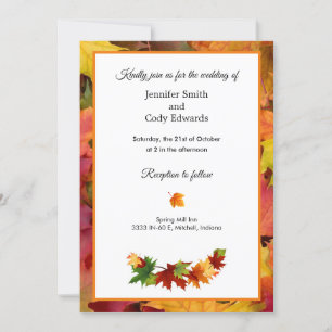 Fall Leaves Wedding Invitation Autumn Flat Card