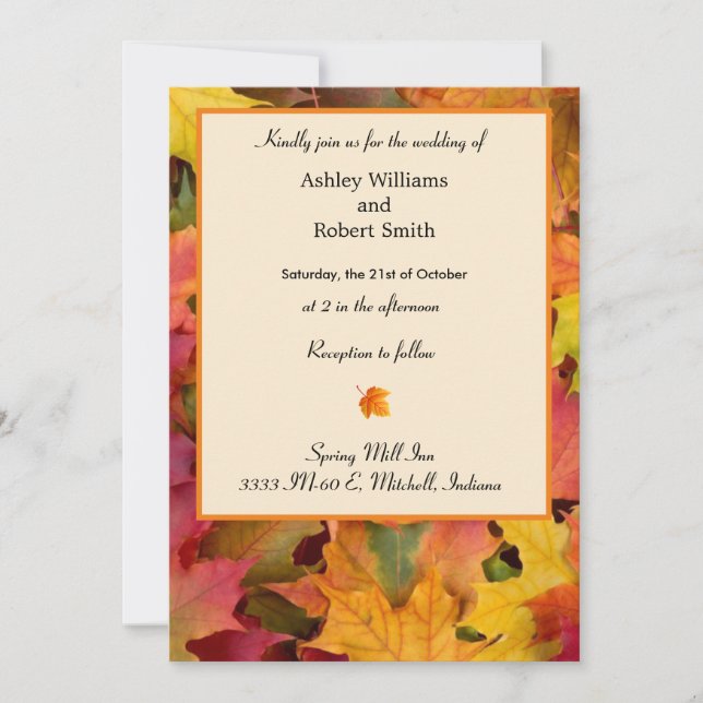 Fall Leaves Wedding Invitation Flat Card Autumn (Front)