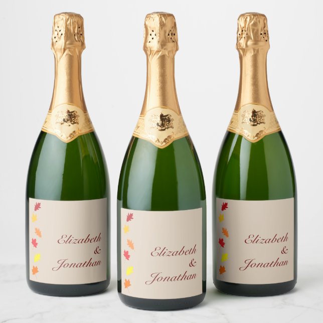 Fall Leaves Wedding Sparkling Wine Label (Bottles)