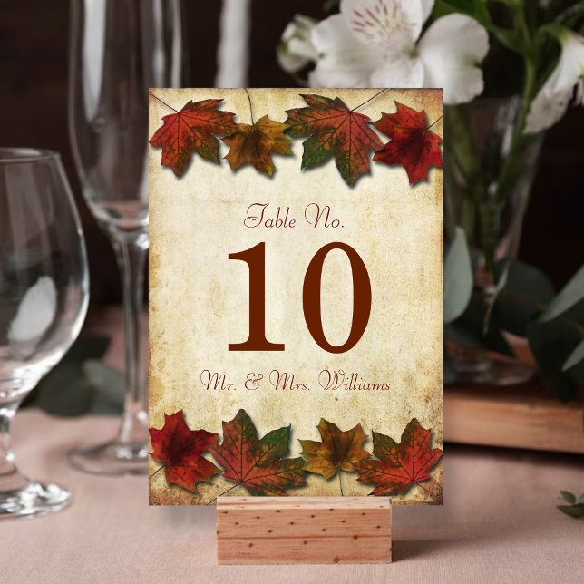 Fall Leaves Wedding Table Number Cards (Creator Uploaded)