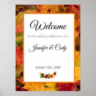 Fall Leaves Welcome Wedding Celebration Sign