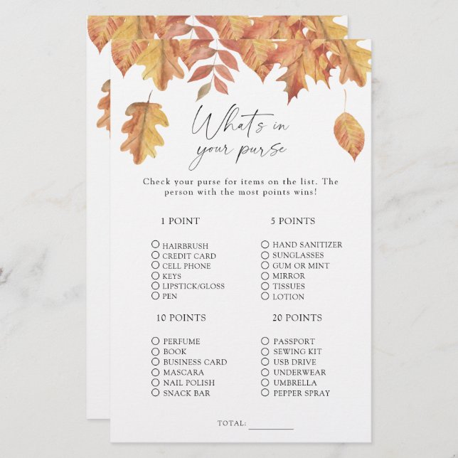Fall leaves - What's in your purse game (Front/Back)