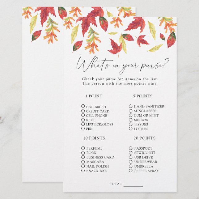 Fall leaves - What's in your purse game (Front/Back)