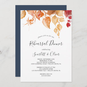 Fall Leaves White and Burgundy Rehearsal Dinner Invitation