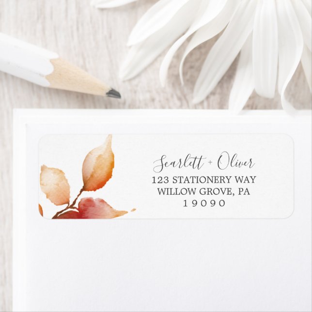 Fall Leaves White & Burgundy Return Address Label (Insitu)
