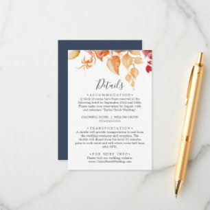 Fall Leaves White & Burgundy Wedding Details Enclosure Card