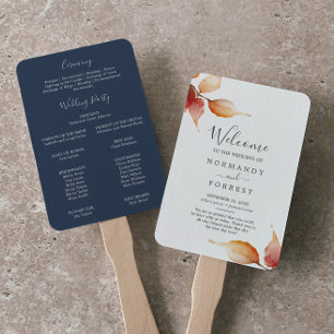 Fall Leaves   White & Burgundy Wedding Program Fan