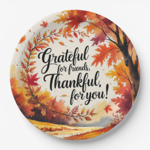 Fall leaves with maple leaves Autumn Paper Plate