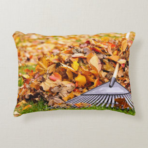 Fall Leaves With Rake Decorative Cushion