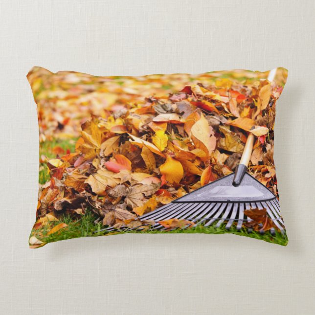 Fall Leaves With Rake Decorative Cushion (Front)