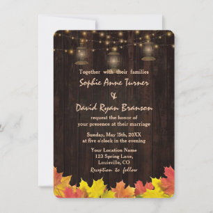 Fall Leaves Wood Old Lanterns Wedding Invite