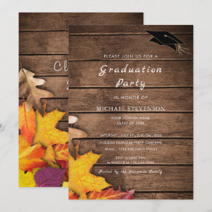Fall Leaves Wooden Graduation Invitation Example
