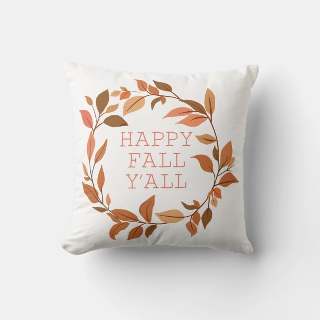 Fall Leaves Wreath Happy Fall Thanksgiving Cushion (Front)