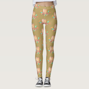 Fall leggings with a pumpkin and leaves pattern