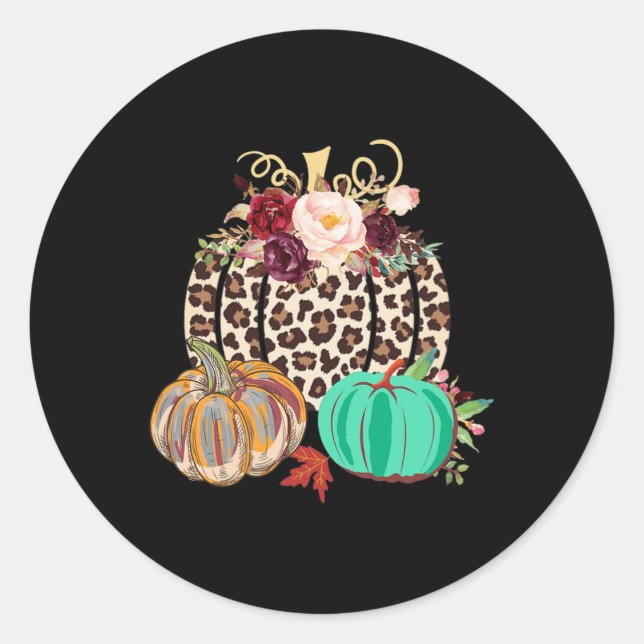 Fall Leopard Cheetah Pumpkin Rustic Halloween Than Classic Round Sticker (Front)