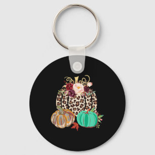 Fall Leopard Cheetah Pumpkin Rustic Halloween Than Key Ring