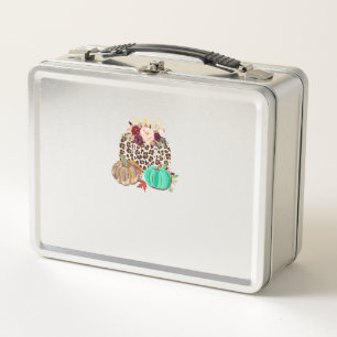 Fall Leopard Cheetah Pumpkin Rustic Halloween Than Metal Lunch Box