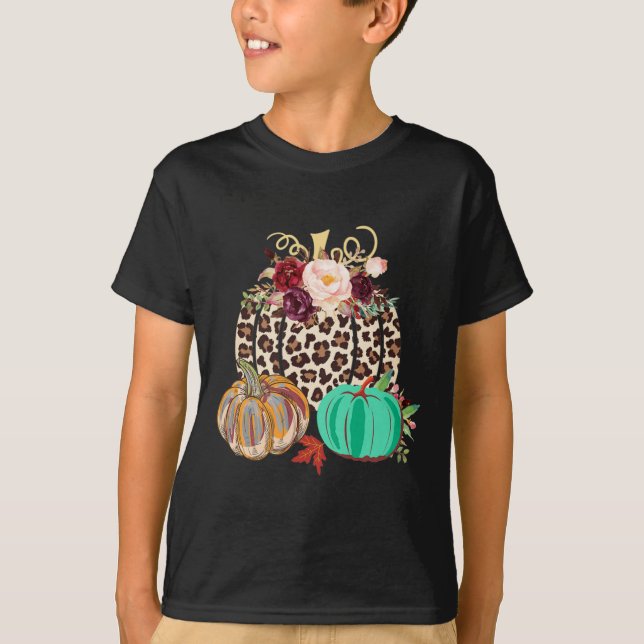 Fall Leopard Cheetah Pumpkin Rustic Halloween Than T-Shirt (Front)