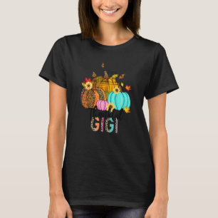 Fall Leopard Plaid Pumpkins Thankful Gigi Thanksgi T-Shirt